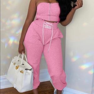 Two Piece Bustier Set (pink)